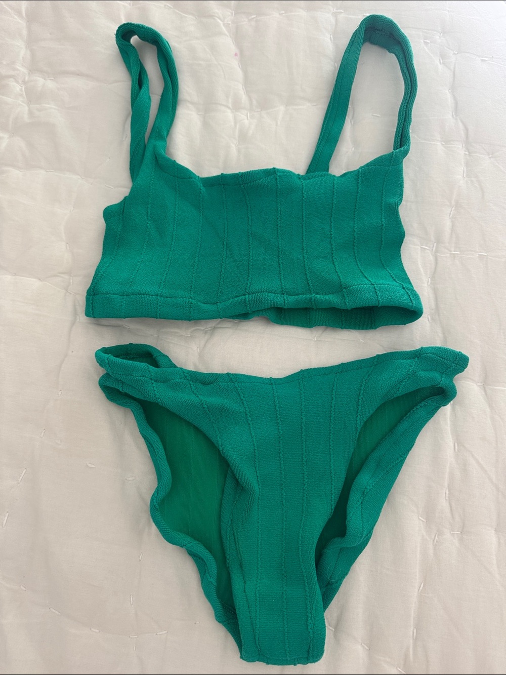 Hunza G Emerald Green Ribbed Bikini Set